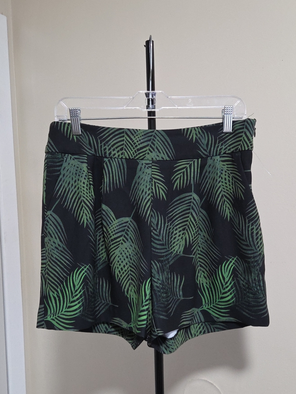 ICON Black Shorts with Green Palm Leaf Print